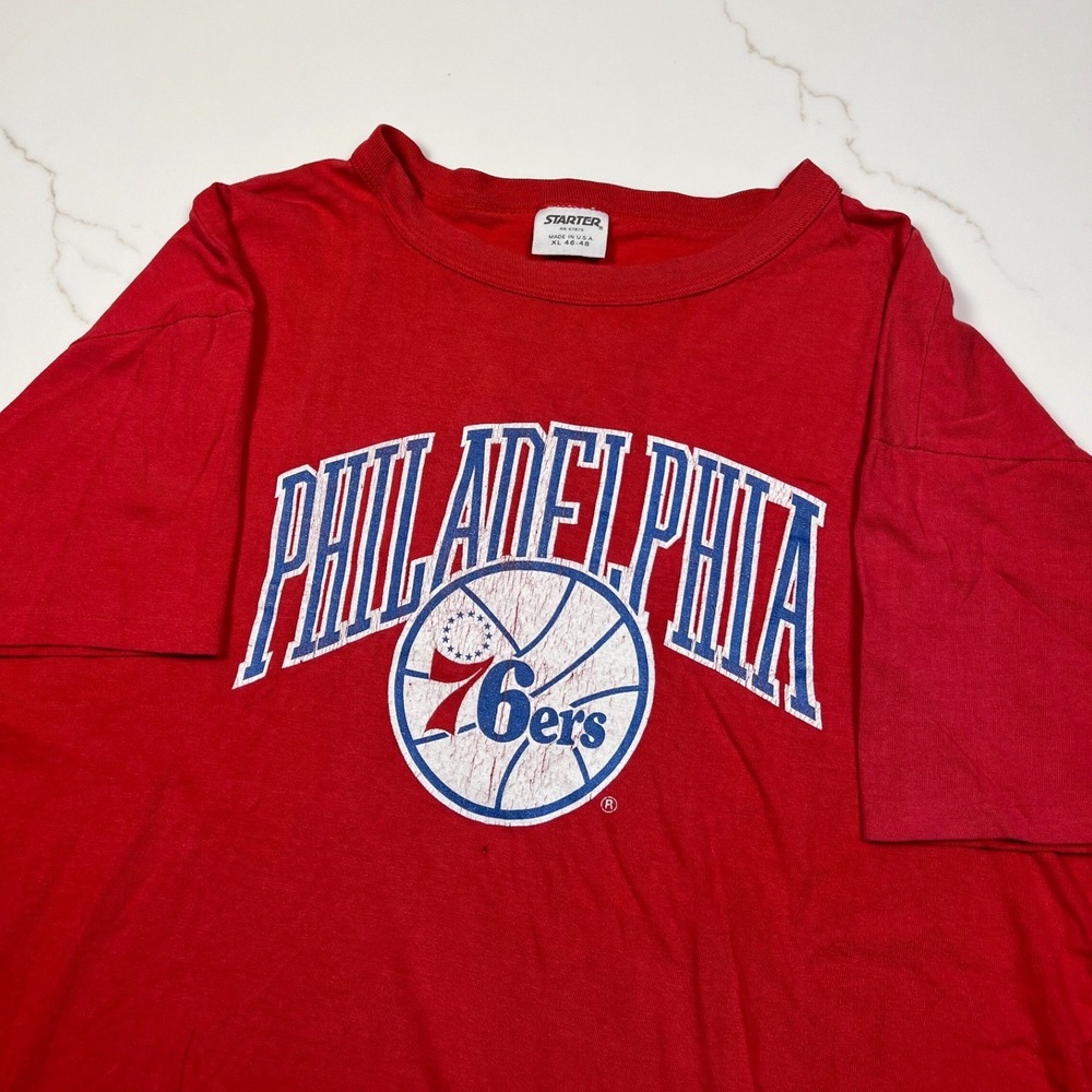 Starter Philadelphia 76ers T-Shirt Mens XL Red Vintage 90s Made in USA NBA